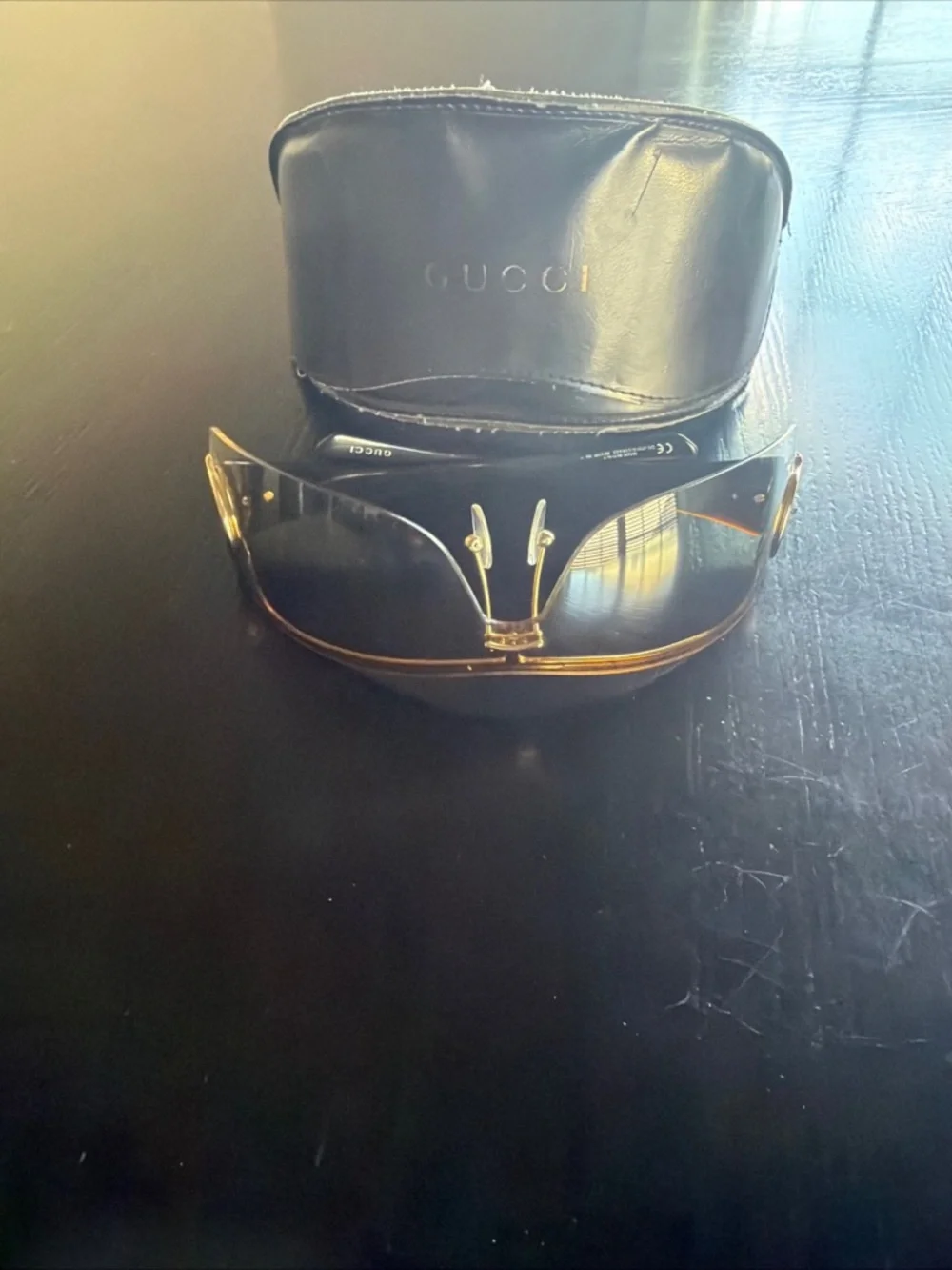 Gucci Gold Rimless Shield Sunglasses with Brown Lenses - Picture 8 of 9